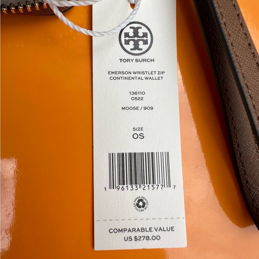 NWT Tory Burch Emerson Continental Wallet Wristlet Brown Leather Shiny Hardware - Picture 5 of 5
